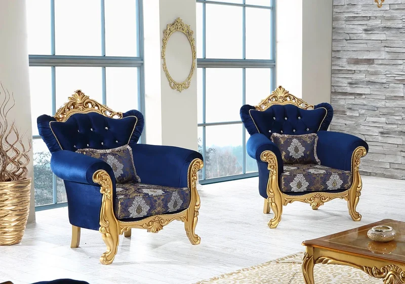 Ensemble canapé baroque blue marine TUĞRA