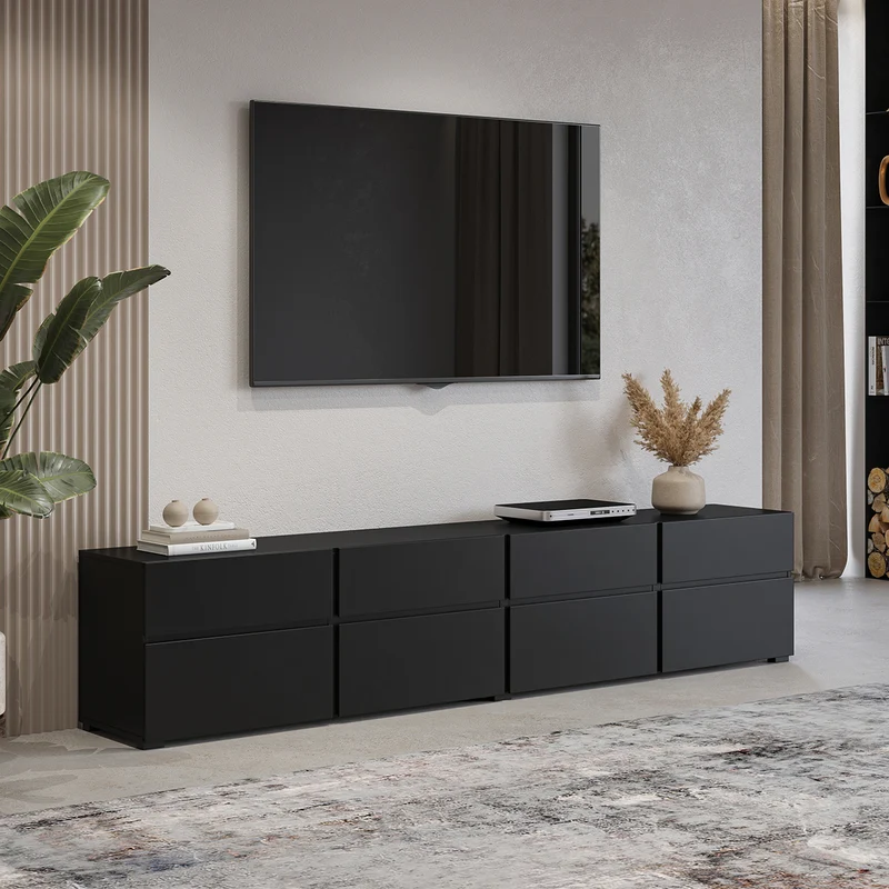 Meuble TV 4 portes 225 cm Lilia Noir
