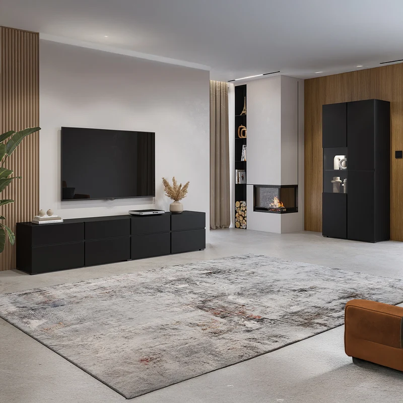 Meuble TV 4 portes 225 cm Lilia Noir
