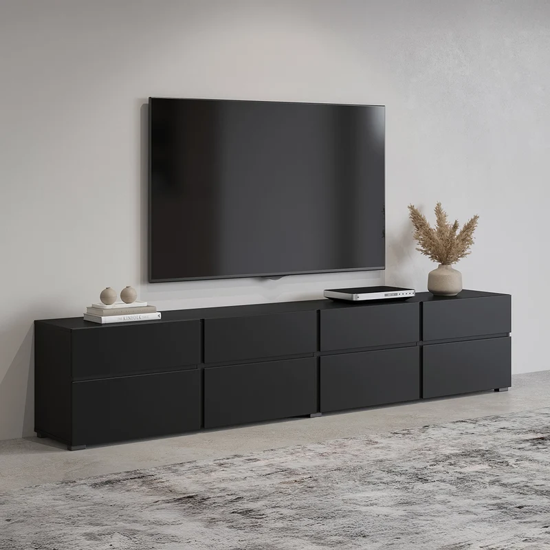 Meuble TV 4 portes 225 cm Lilia Noir