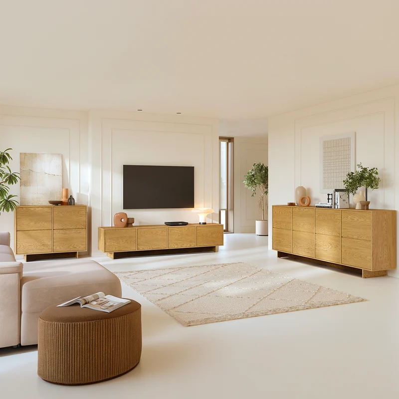 Meuble TV 4 portes 221 cm Tadao Bois