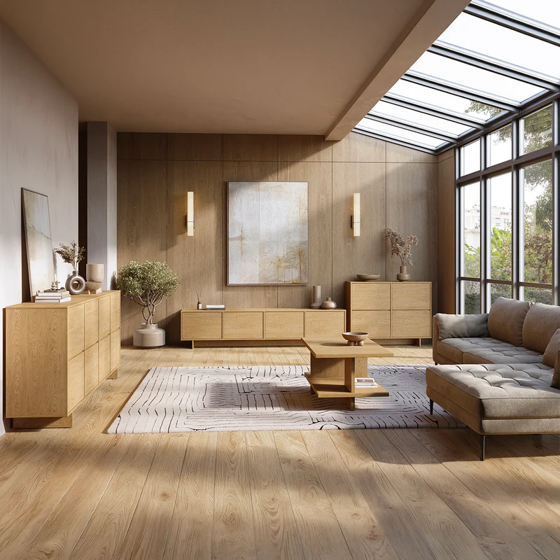 Meuble TV 4 portes 221 cm Tadao Bois