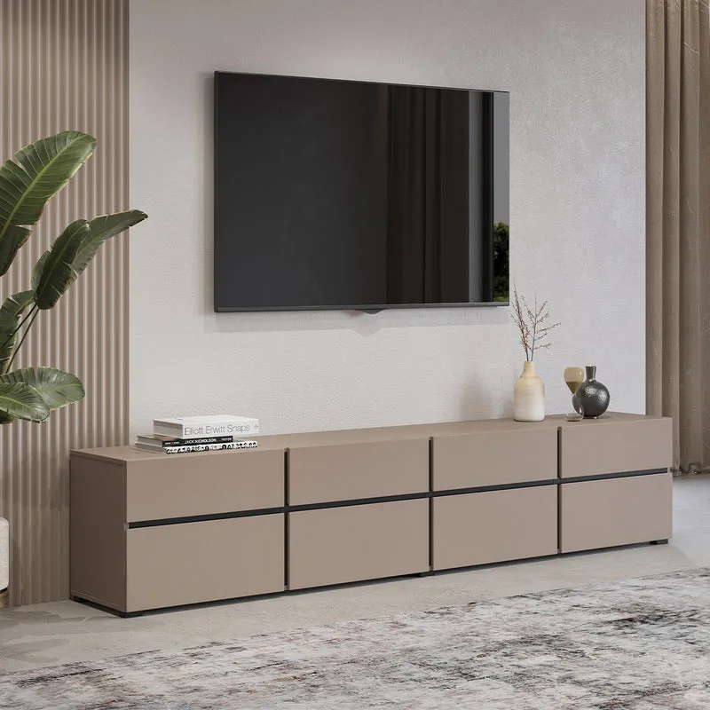 Meuble TV 4 portes 225 cm Lilia Taupe