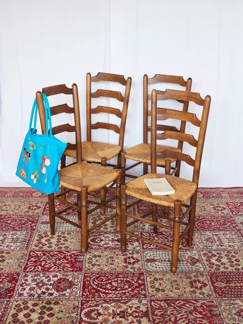 Claude, le lot de 4 chaises en paille N°1436