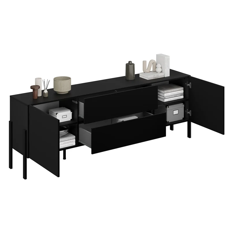 Meuble TV 2 portes 2 tiroirs 200 cm Bérénice Noir