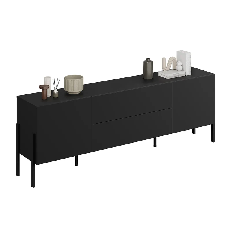 Meuble TV 2 portes 2 tiroirs 200 cm Bérénice Noir