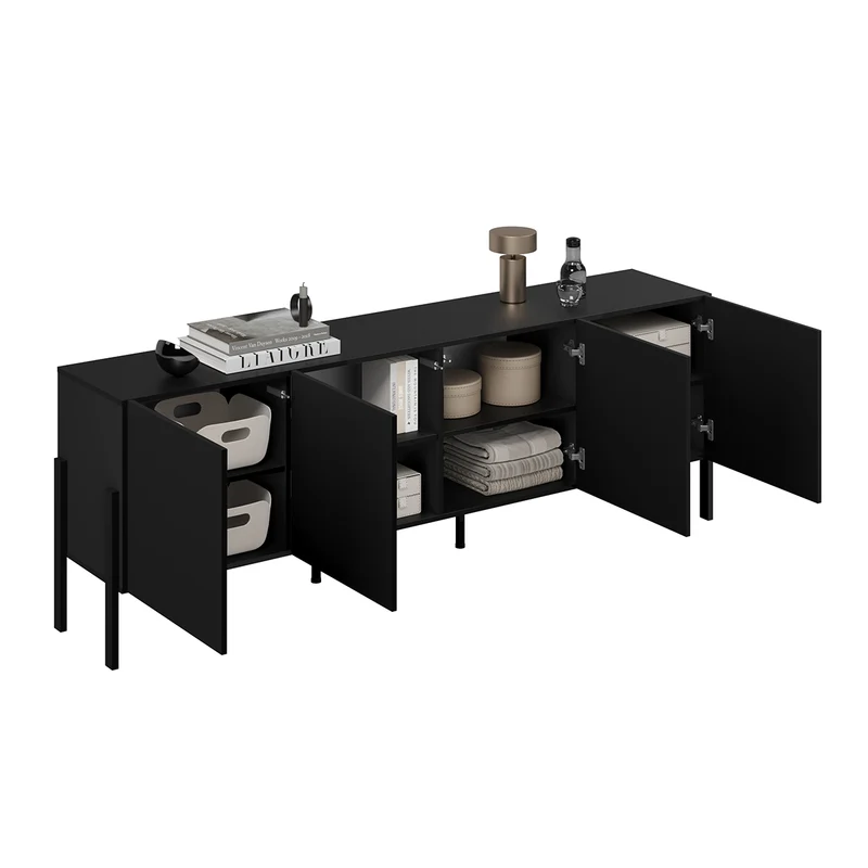 Meuble TV 4 portes 200 cm Bérénice Noir