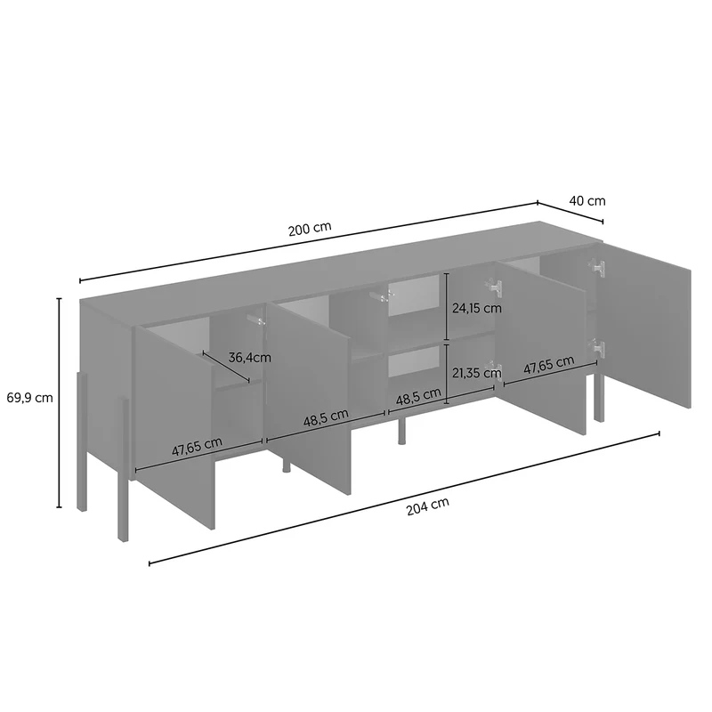 Meuble TV 4 portes 200 cm Bérénice Noir