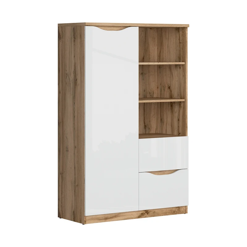 Petite armoire 1 porte 2 tiroirs June Blanc et Bois