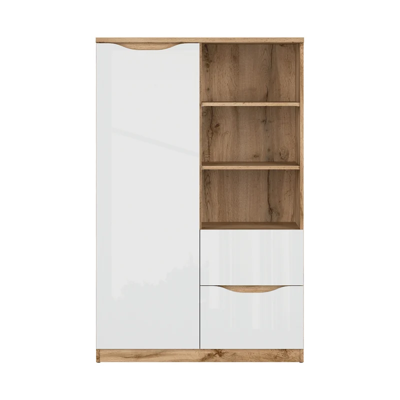 Petite armoire 1 porte 2 tiroirs June Blanc et Bois