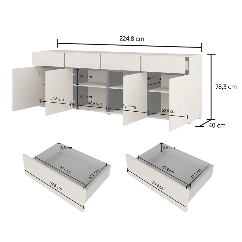 Buffet 4 portes 4 tiroirs Lilia Cachemire