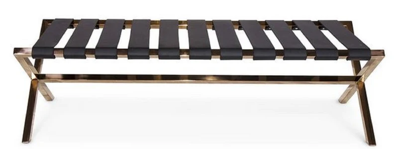 Casa Padrino Luxus Sitzbank Schwarz / Rosegold 120 x 45 x H. 40 cm - Edelstahl Bank mit Italienischem Leder - Gepäckablage - Hotel Möbel & Accessoires