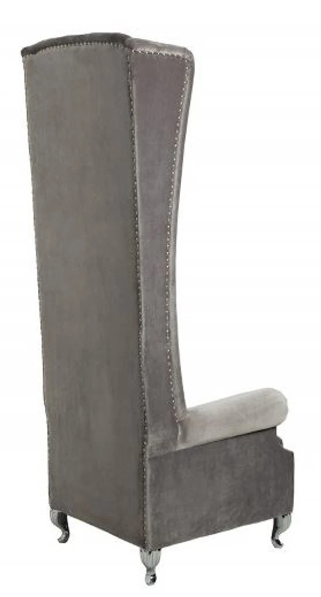 Casa Padrino Chesterfield High Back Sessel Silbergrau - Thron König Hochlehn Sessel - Modern Barock Hochlehner