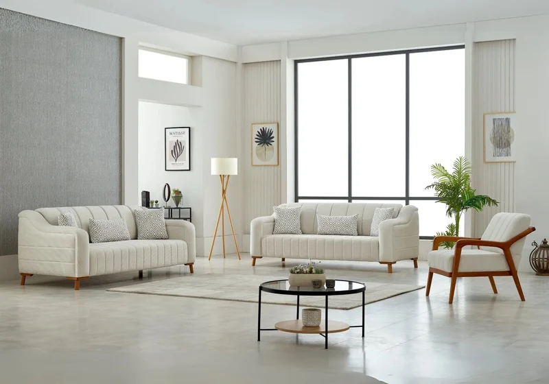 Ensemble canapé bois blanc HEXA