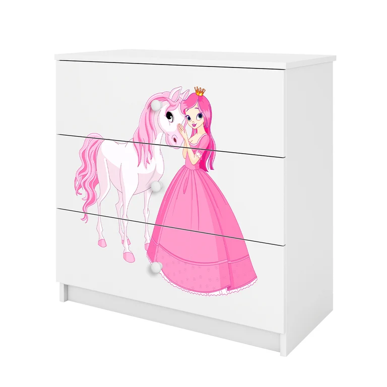 Commode 3 tiroirs Kocot Kids Babydream La princesse et le cheval - Blanc
