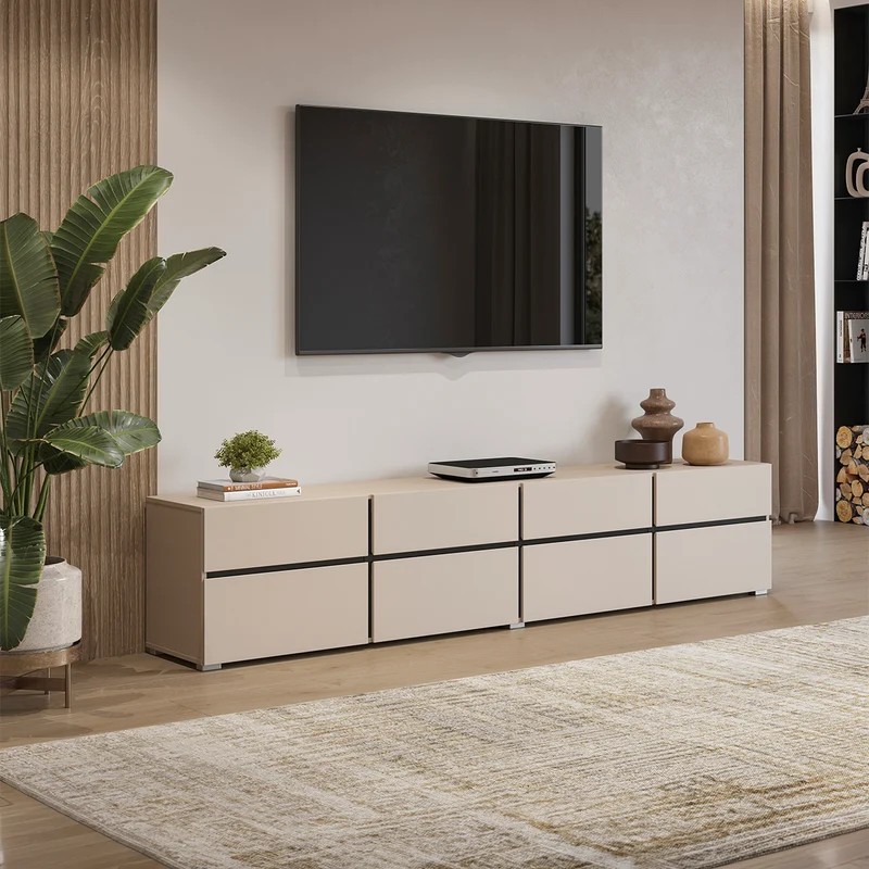 Meuble TV 4 portes 225 cm Lilia Cachemire