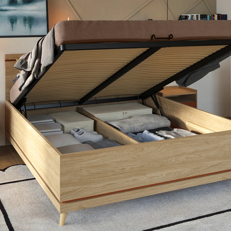 Lit coffre 180x200 sommier inclus Sandy Bois