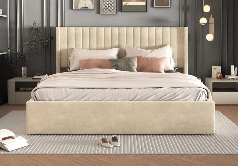 Lit velours coffre gris - Lova