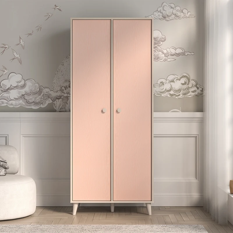 Armoire 2 portes Alycia Beige et Rose