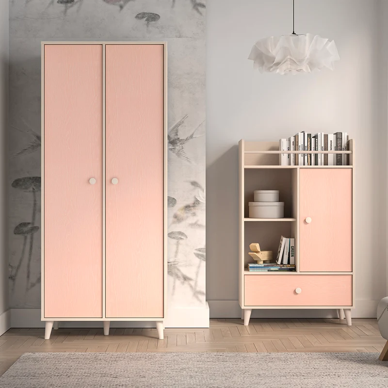 Armoire 2 portes Alycia Beige et Rose