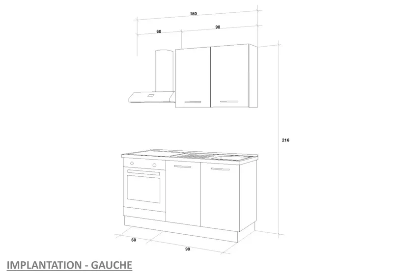 Petite Cuisine Équipée Gris Chêne STAR 150