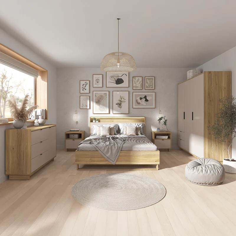 Armoire 3 portes 2 tiroirs Donna Cachemire et Bois