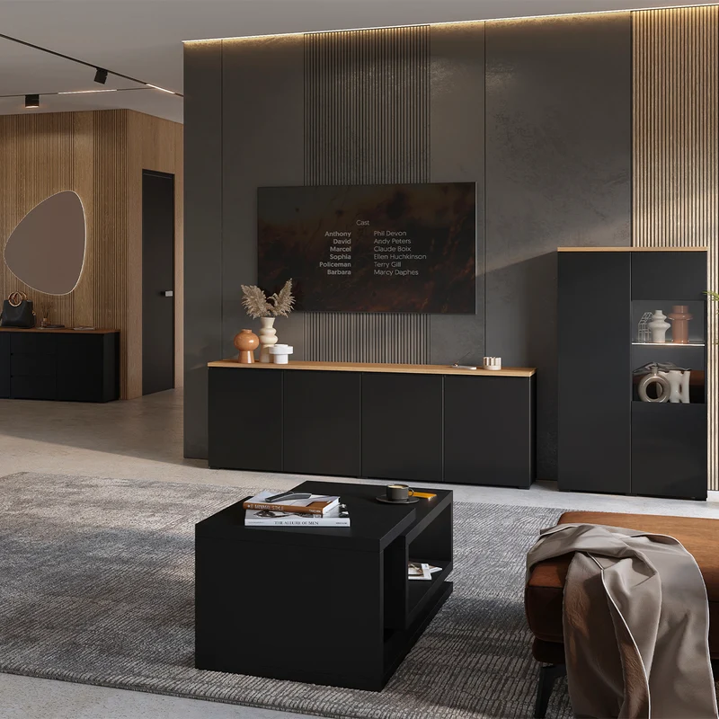 Buffet 4 portes Liko Noir et Bois