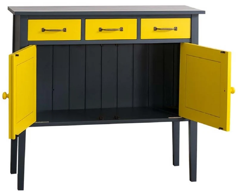 Casa Padrino Landhausstil Kommode mit 3 Schubladen und 2 Türen Dunkelgrau / Gelb 100 x 41 x H. 90 cm - Landhausstil Möbel