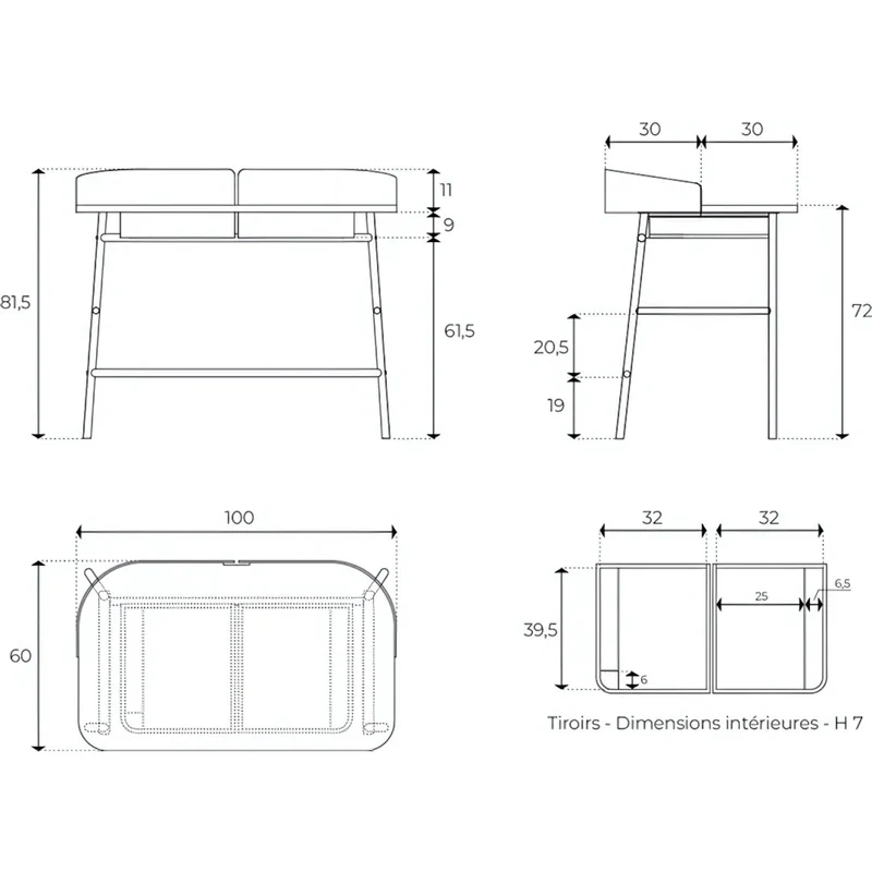 Bureau Victor - Gris ardoise