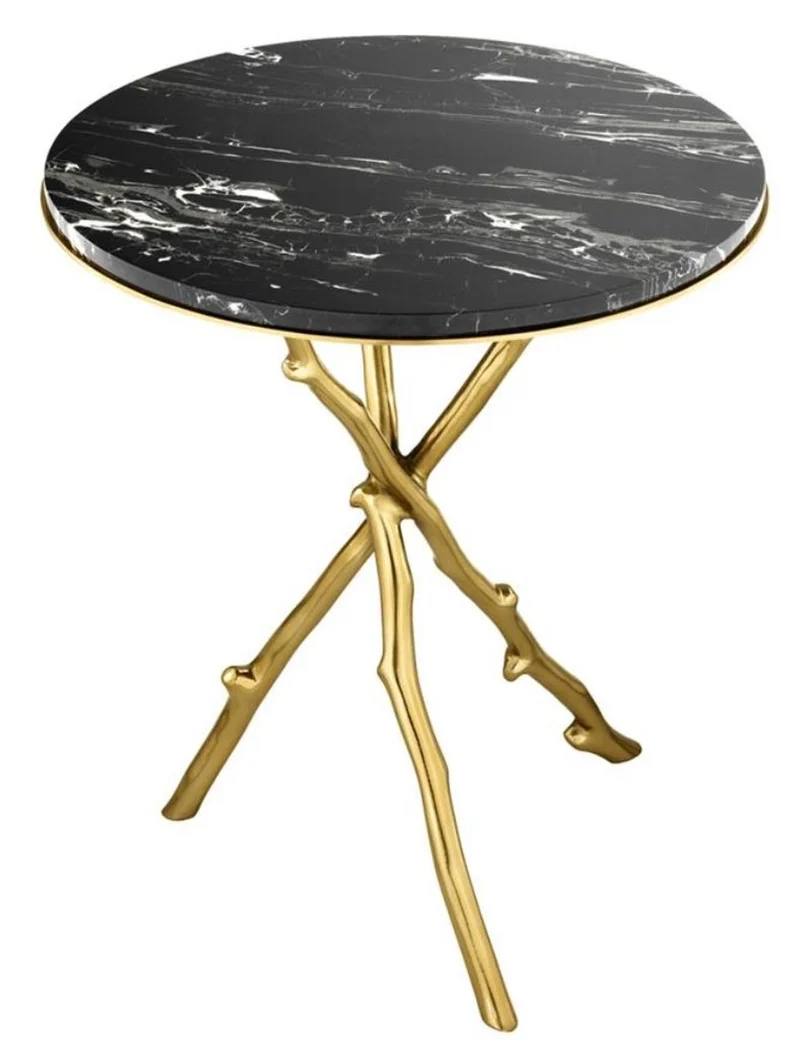 Casa Padrino Luxus Wohnzimmer Beistelltisch in gold mit schwarzer Marmorplatte 50 x H. 57 cm - Limited Edition
