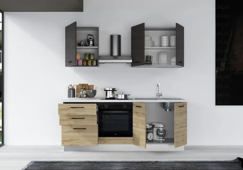 Cuisine Avec Électroménager Chêne Titane STAR 210