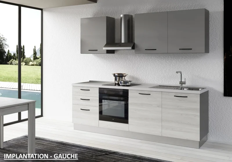 Cuisine Intégrée Chêne Gris STAR 240 - Électroménager Inclus