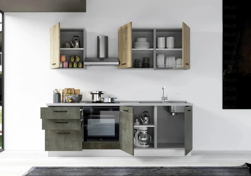 Cuisine Intégrée Titane Chêne STAR 240 - Électroménager Inclus