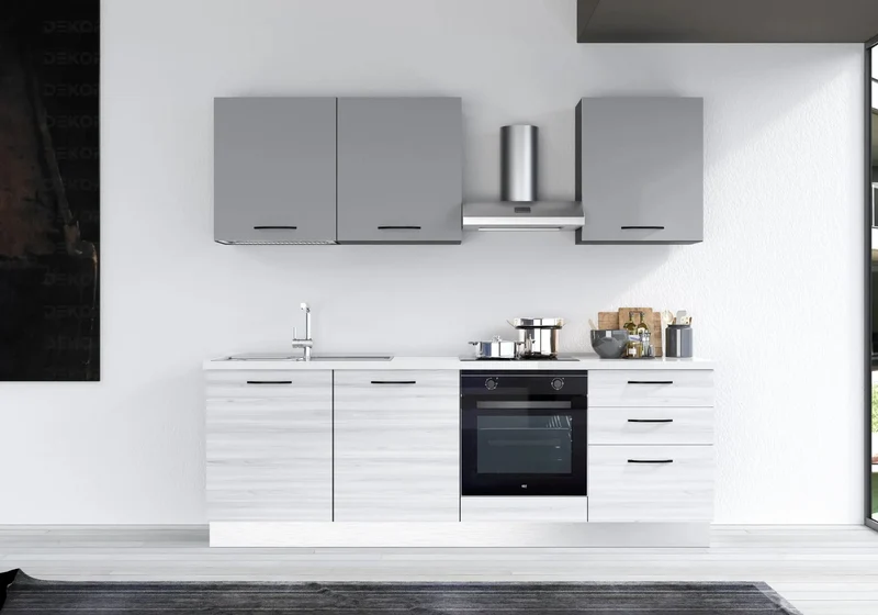 Cuisine Équipée Chêne Gris STAR 240 - Électroménager Inclus