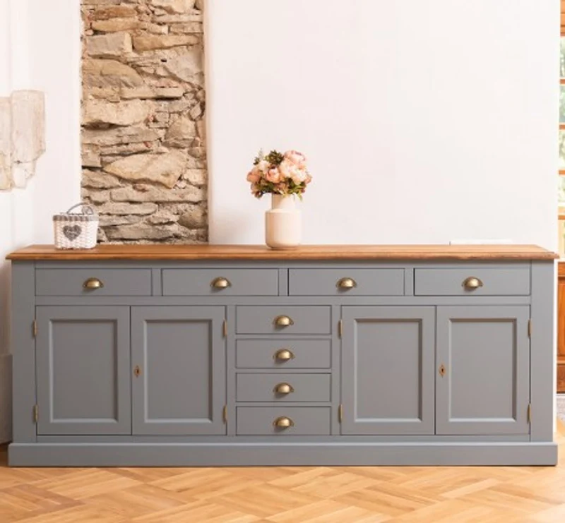 Casa Padrino Sideboard im Landhausstil mit 4 Türen, 8 Schubladen und Eichenholzplatte, 239 x 47 x 93 cm