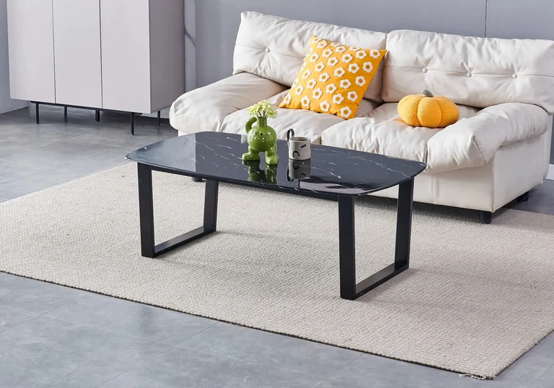 Table basse noire marbre blanc - Lyly