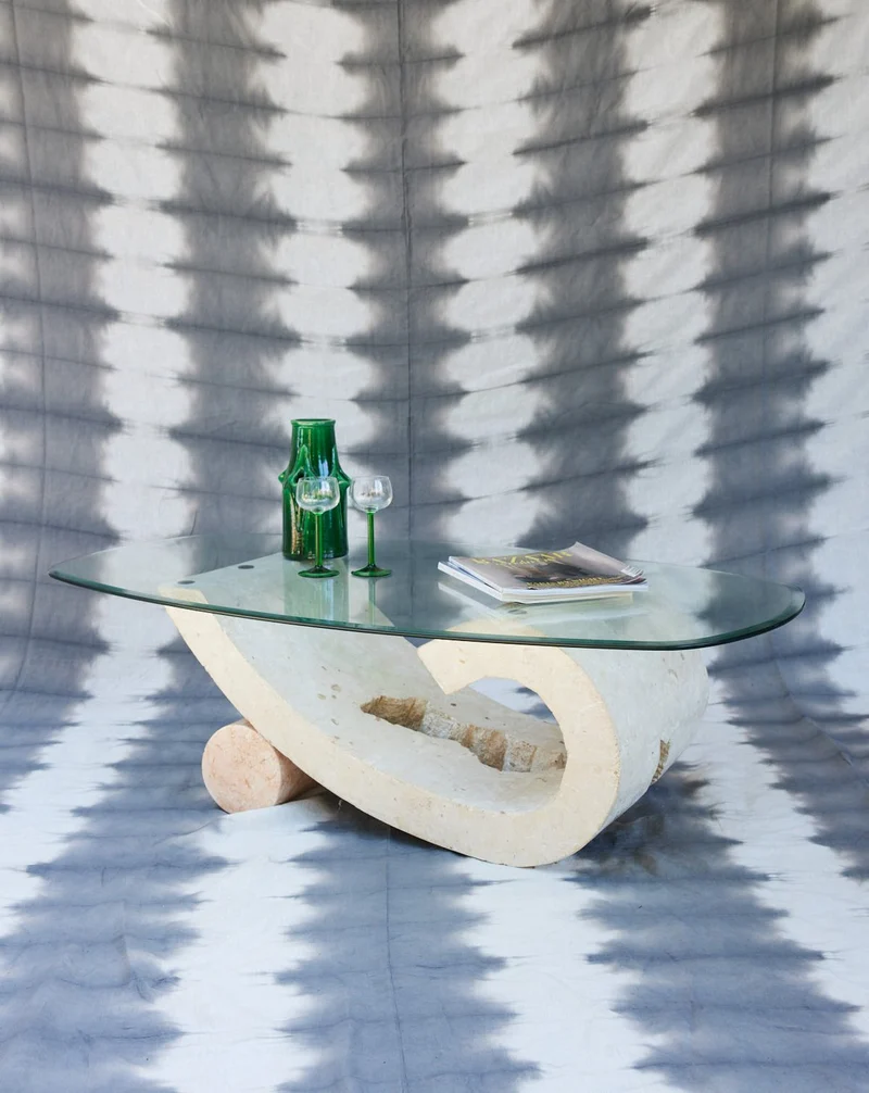 Marie-Pierre, la table basse en travertin et verre N°84