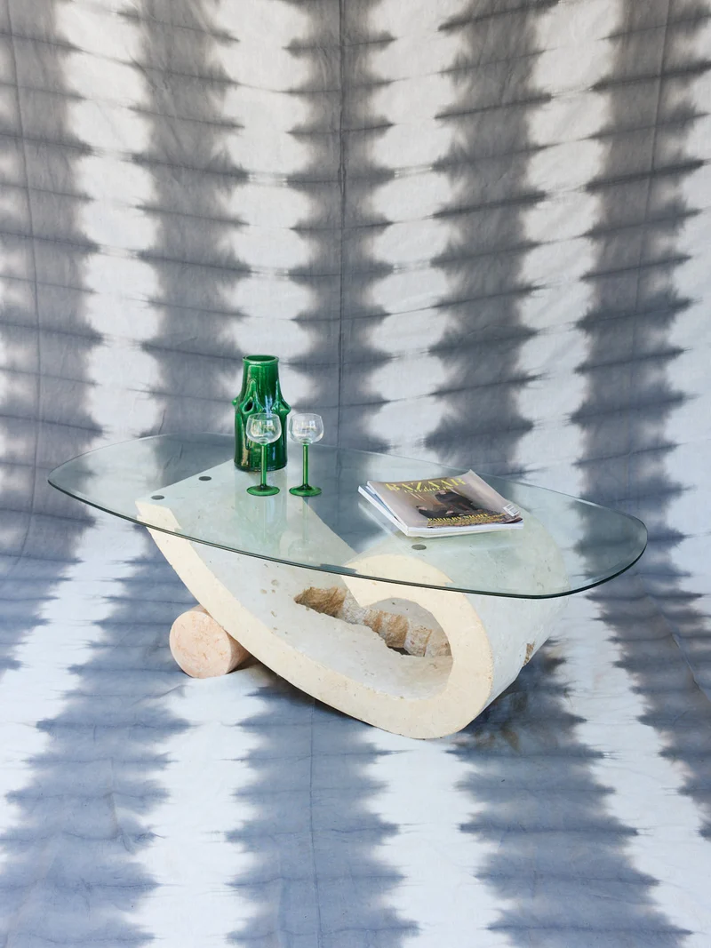 Marie-Pierre, la table basse en travertin et verre N°84