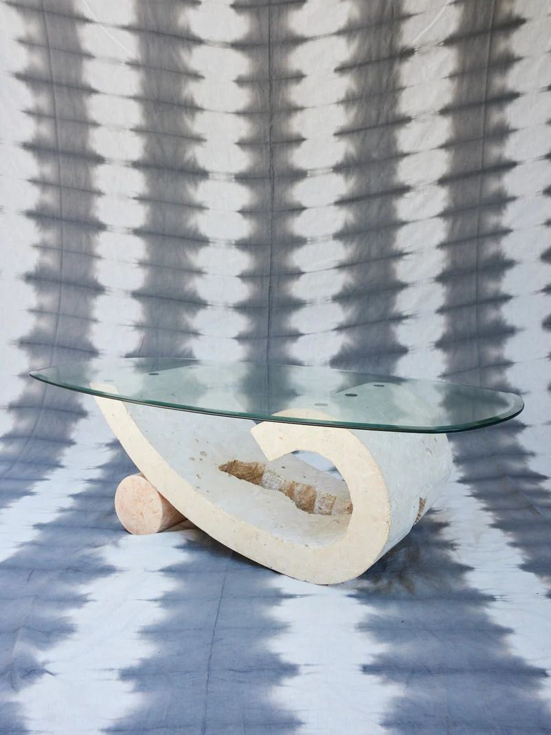 Marie-Pierre, la table basse en travertin et verre N°84