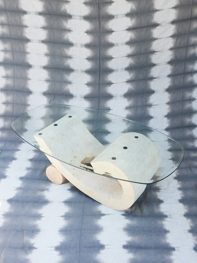 Marie-Pierre, la table basse en travertin et verre N°84