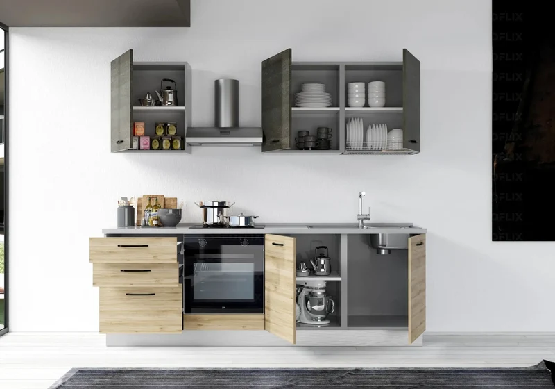Cuisine Équipée Chêne Titane STAR 240 - Électroménager Inclus