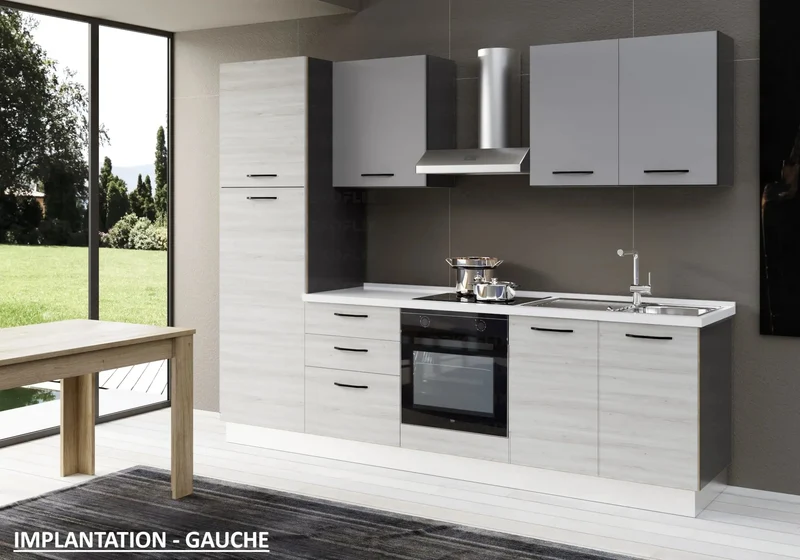 Cuisine Complète Chêne Gris STAR 255 - Électroménager Inclus