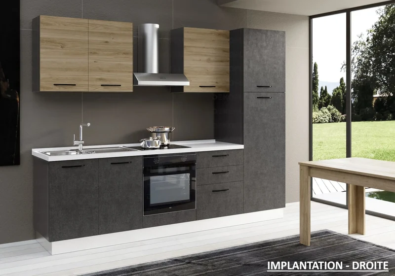 Cuisine Complète Titane Chêne STAR 255 - Électroménager Inclus