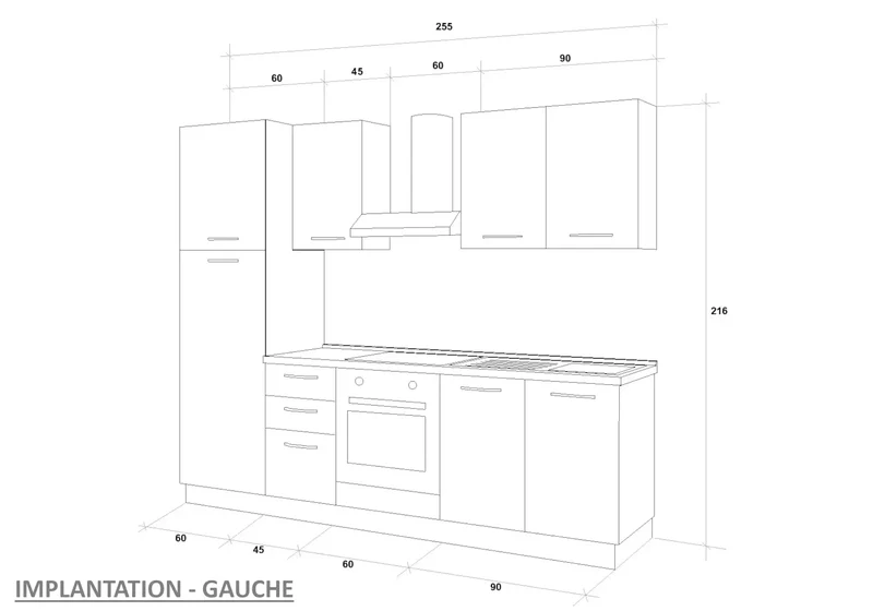 Cuisine Complète Gris Chêne STAR 255 - Électroménager Inclus