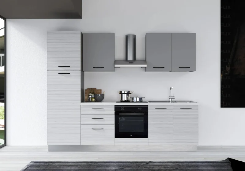 Cuisine Aménagée Chêne Gris STAR 270 - Électroménager Inclus