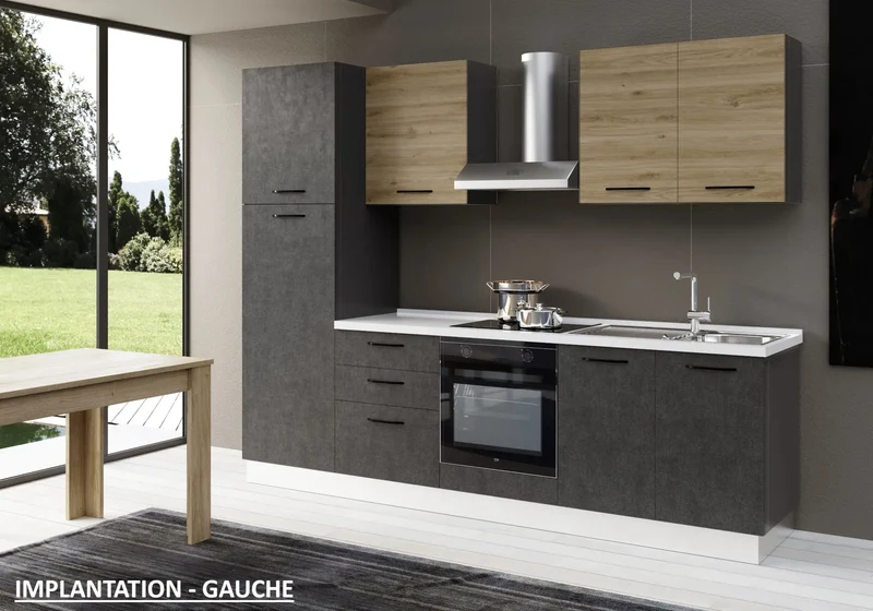 Cuisine Aménagée Titane Chêne STAR 270 - Électroménager Inclus