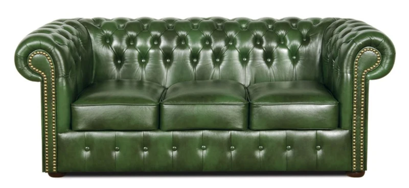 Casa Padrino Chesterfield Wohnzimmer 3er Set Grün - Luxus Echtleder Möbel