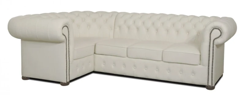 Casa Padrino Chesterfield Echtleder Ecksofa Weiß 260 x 160 x H. 78 cm - Luxus Wohnzimmermöbel
