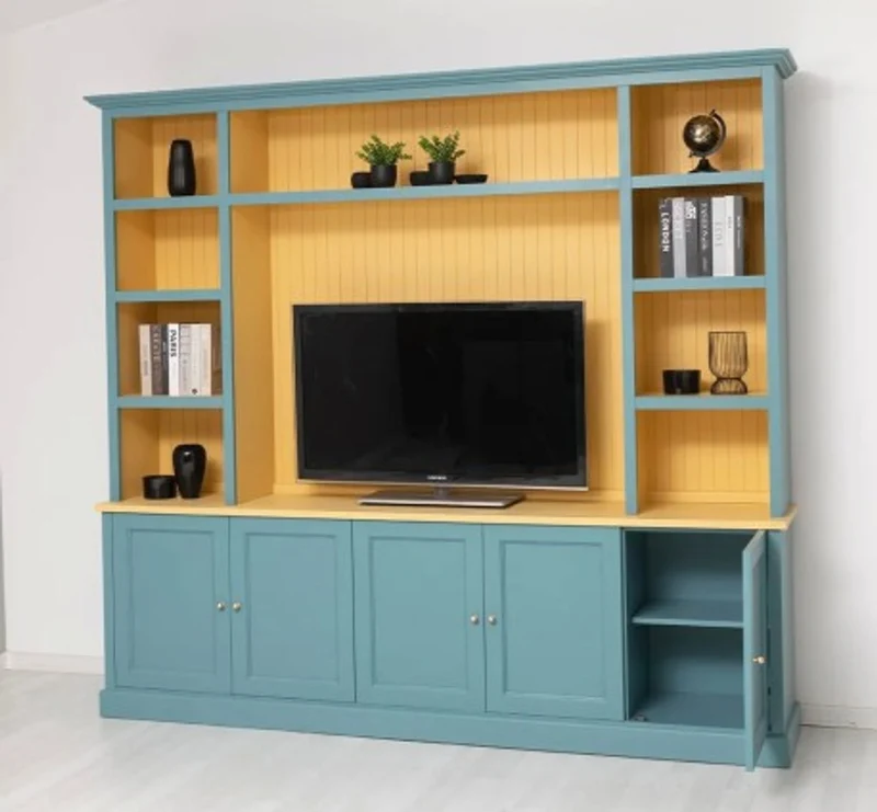 Casa Padrino TV Schrank im Landhausstil Senf mit Aufsatz, 254 x 46 x 228 cm