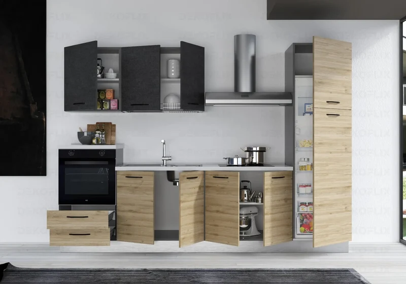 Cuisine Chêne Titane STAR 300 - Électroménager Inclus